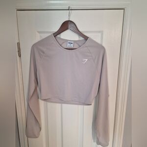 Gymshark Women's Long Sleeve Crop Top - Cream/Tan Size Medium